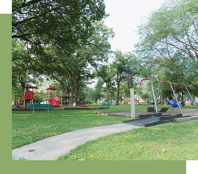 Chapin Park with sidewalk and trees