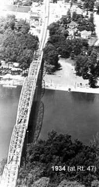 black and white of bridge view from above