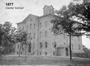 black and white of Center School in 1877