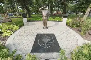 Police officer statue at Morris Police Memorial Park.