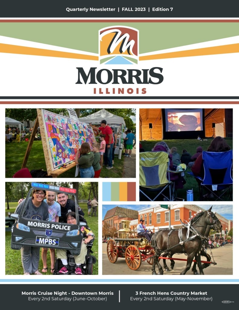 Morris Illinois newsletter, community events collage.