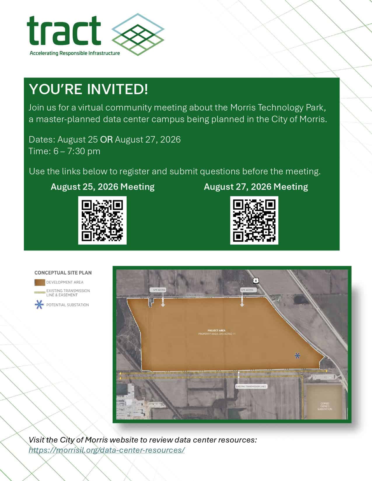 Morris Technology Park virtual meeting invitation with site plan